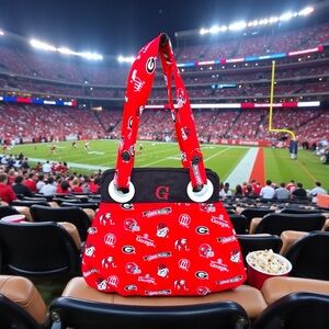 Georgia Bulldogs UGA Tote Purse Handbag Red Logo Print Grommet Handles